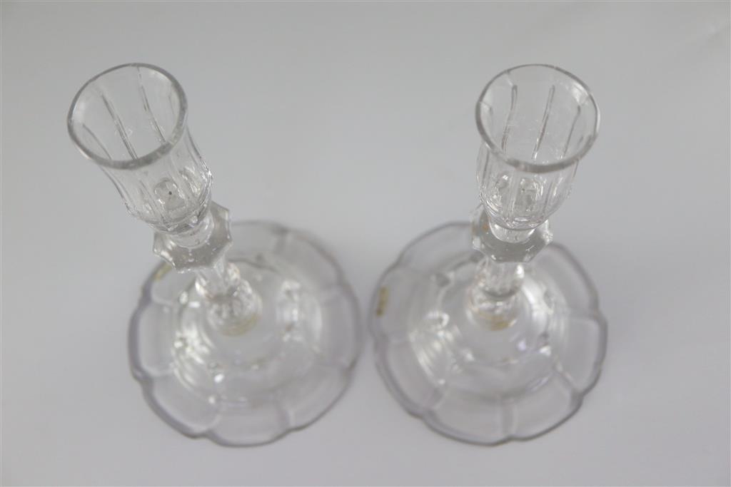 A fine pair of George II Silesian stem glass candlesticks, c.1740, 24.5cm high